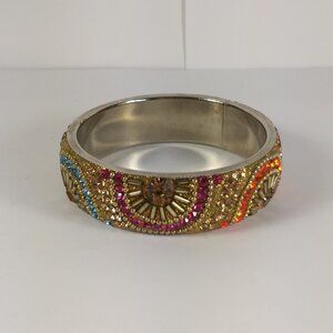 Starburst Rhinestone Sparkle Silver Tone Wide Bangle Bracelet Wedding Party